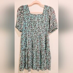 Floral Print Teal JadeLadies Dress Babydoll Style Empire Waist & Tiers SZ XL/16